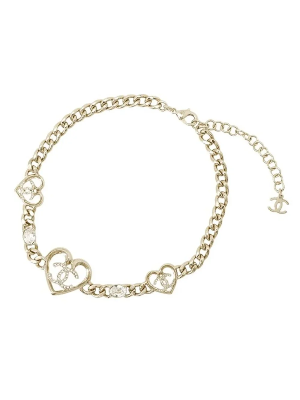 Chanel Necklace CC Logo Heart Choker Metal Rhinestone